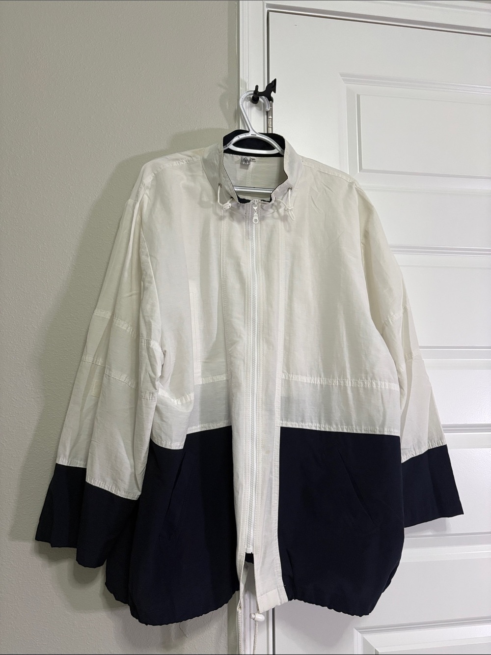 Two-Tone White and Navy Zip Jacket